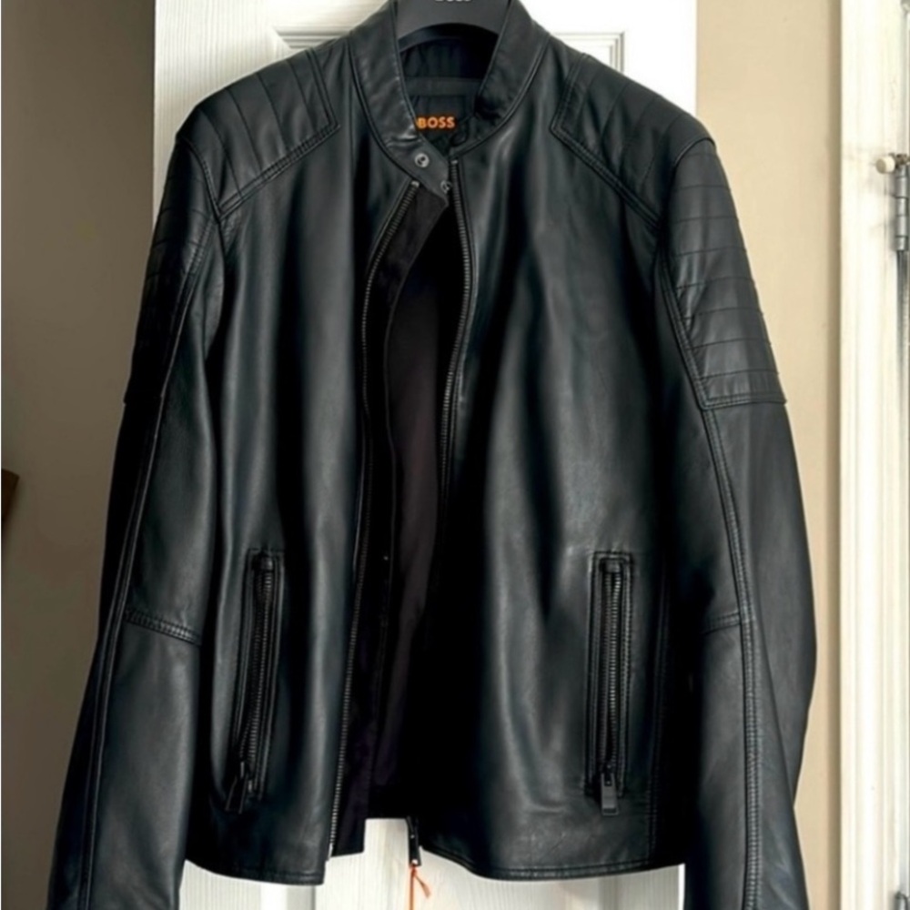 Hugo Boss Black Leather Jacket for Men